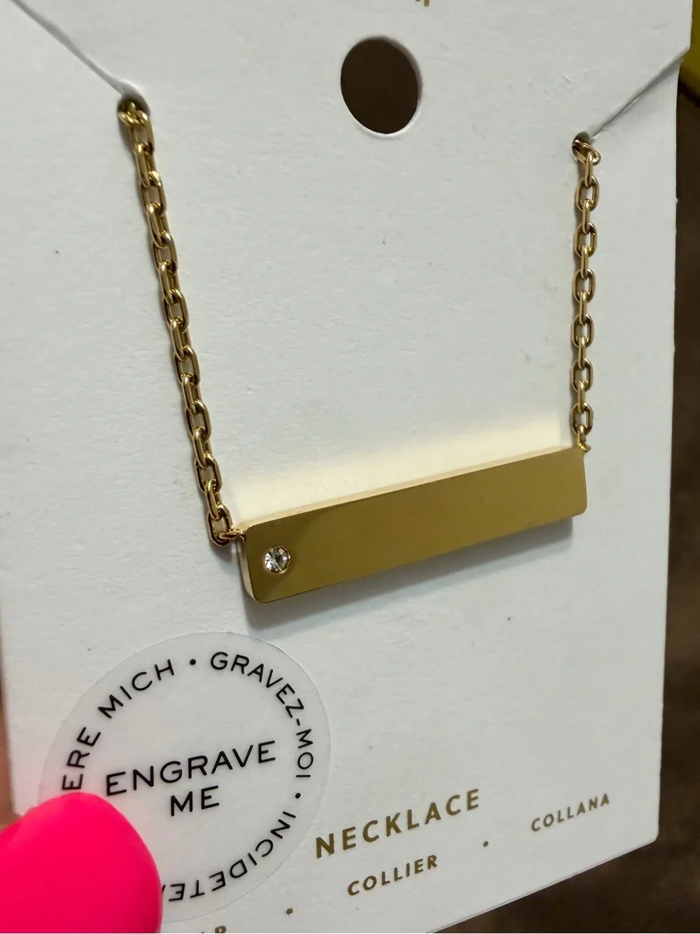 Fossil Gold Bar Necklace with Accent Crystal